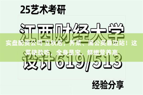 实盘配资公司 立秋后，荠菜、蒲公英靠边站！这菜使劲吃，全身是宝，鲜嫩营养高